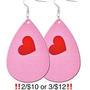 Pink & Red Valentine’s Day Teardrop Shaped Faux Leather Heart Earrings